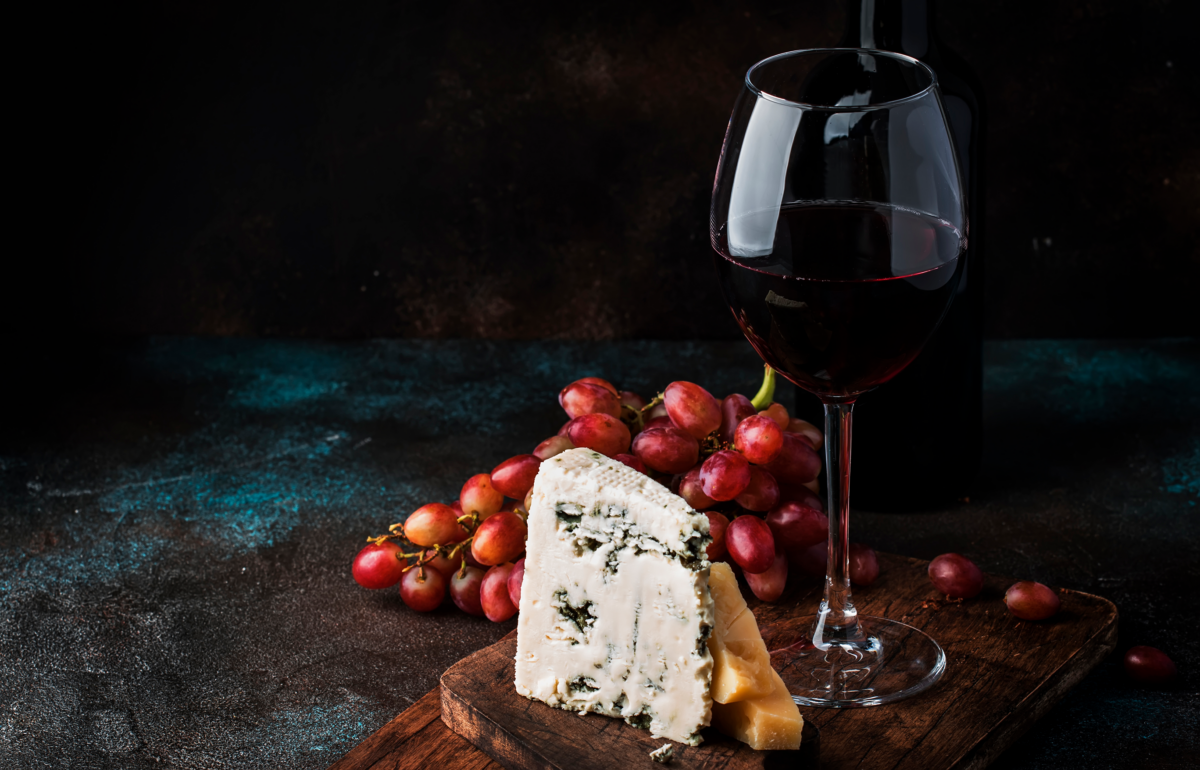 Blue Cheese with a glass of red wine