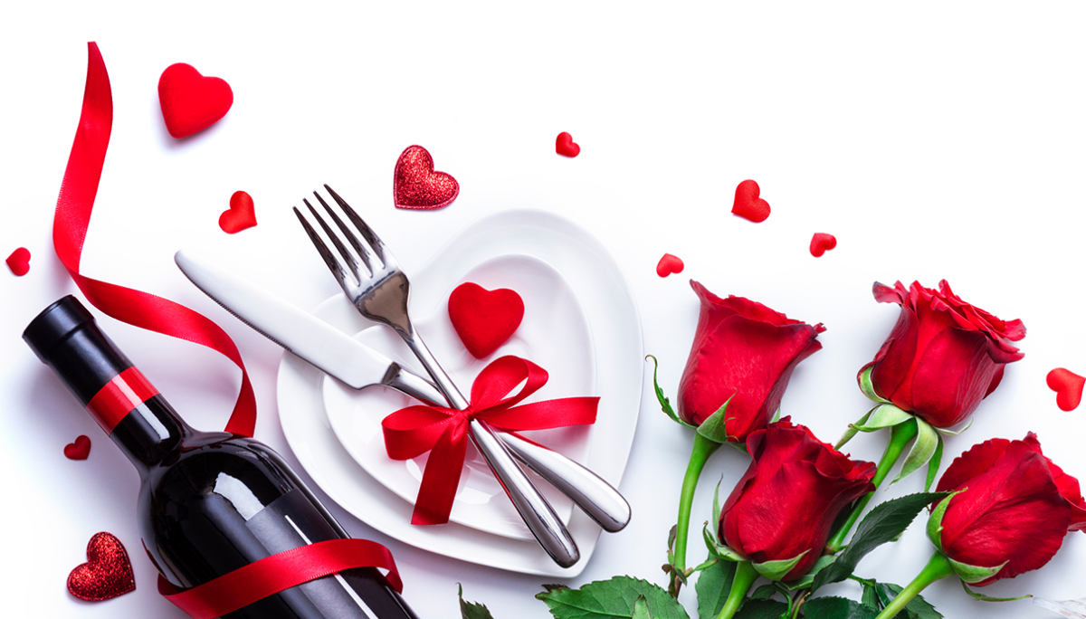 A valentines image with wine and roses